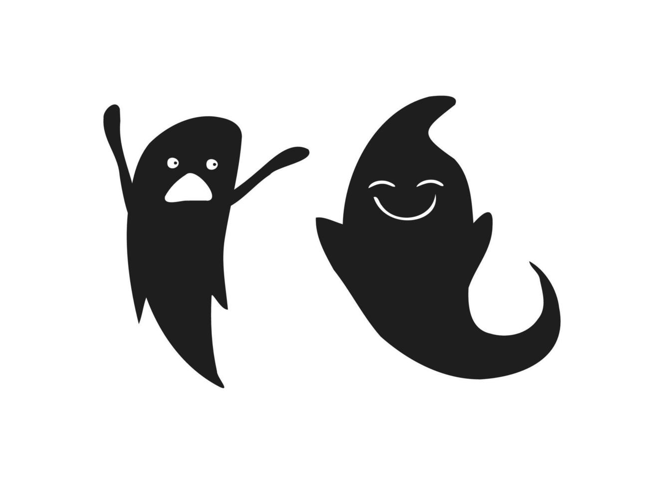 halloween 2022 - 31 octobre. une fête traditionnelle. La charité s'il-vous-plaît. illustration vectorielle dans un style doodle dessiné à la main. ensemble de silhouettes de fantômes mignons. vecteur