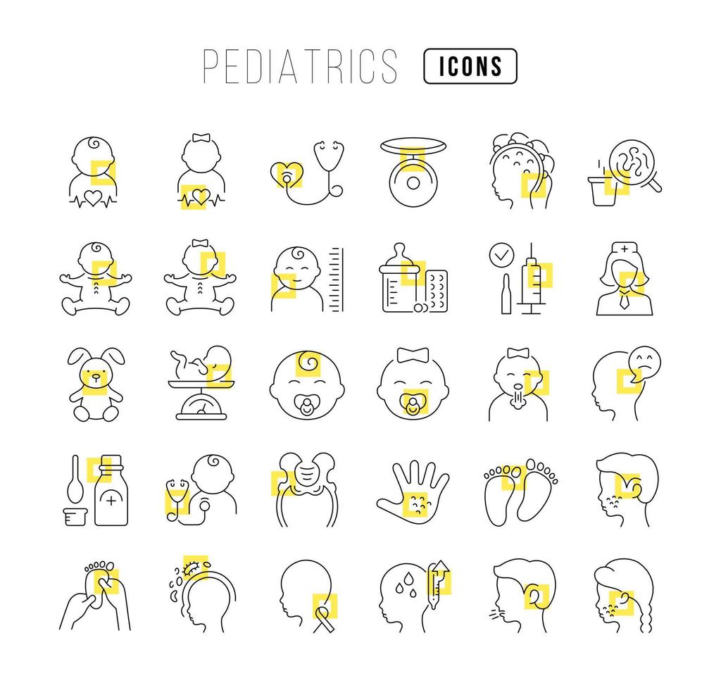 ensemble d'icônes linéaires de pédiatrie vecteur