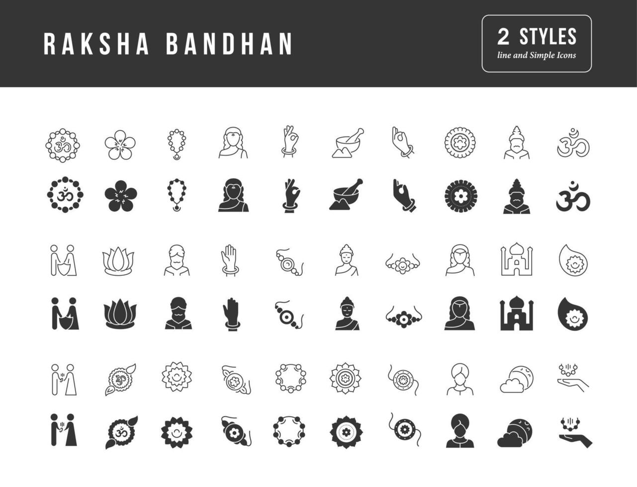 ensemble d'icônes simples de raksha bandhan vecteur