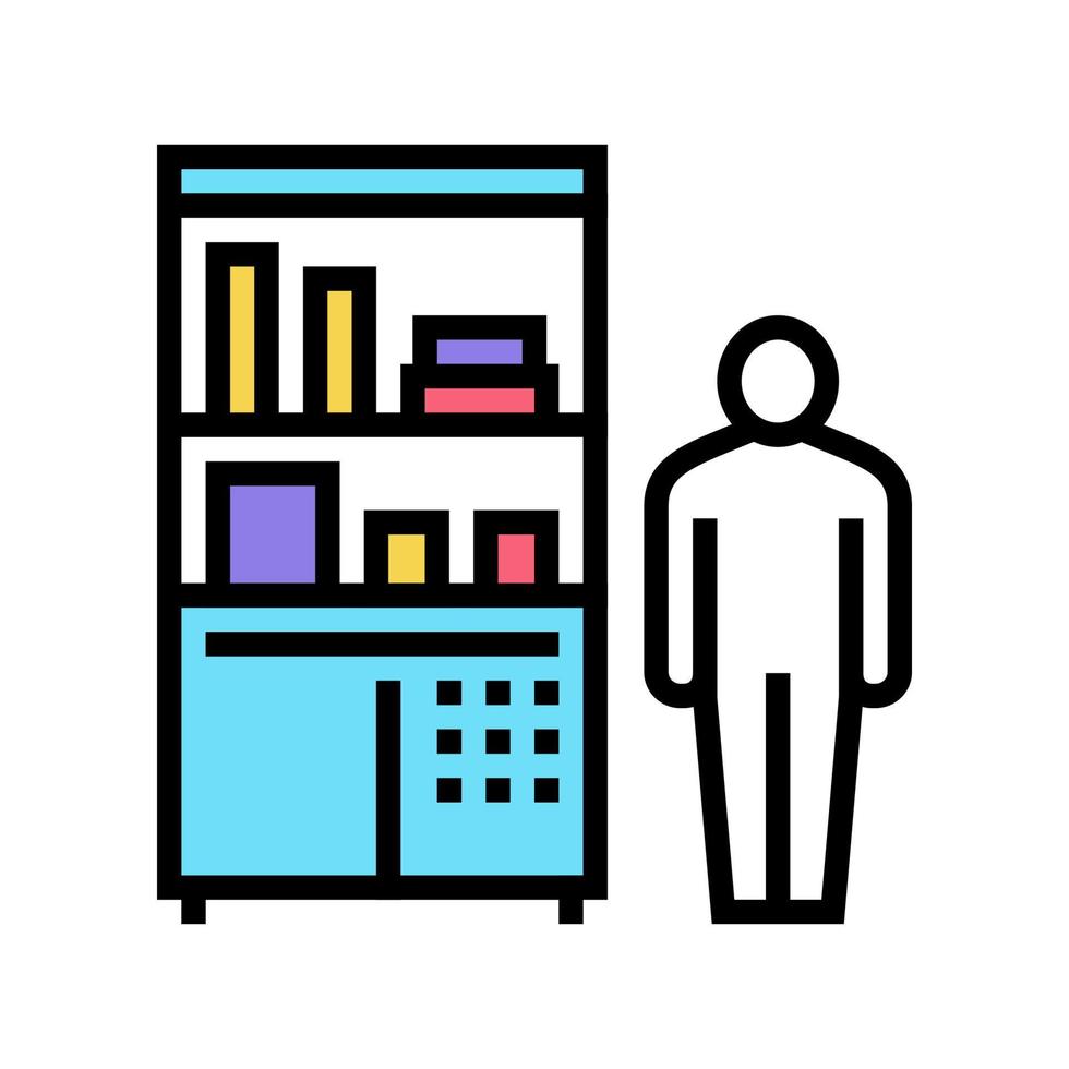 vitrine de travailleur de pharmacie avec illustration vectorielle d'icône de couleur de pilules vecteur