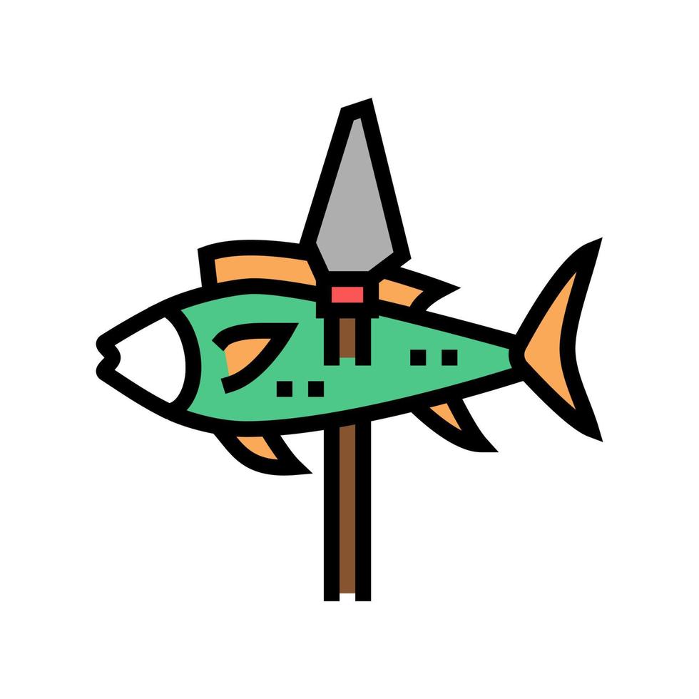 poisson sur l'illustration vectorielle de l'icône de couleur de la lance vecteur