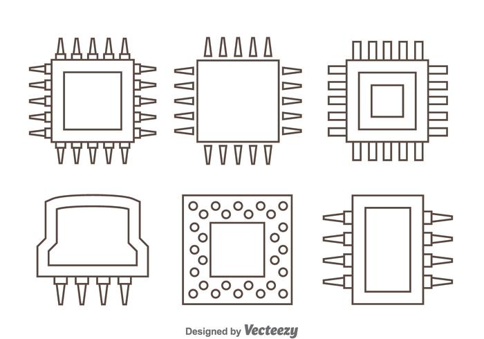 Icônes de contour de microchip vecteur