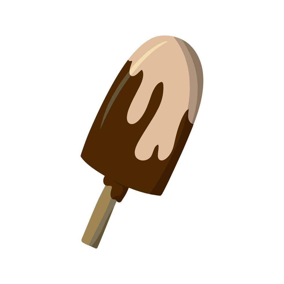 glace au chocolat sur bâtonnet, délicieux desserts froids enrobés de chocolat. illustration vectorielle en style cartoon plat vecteur