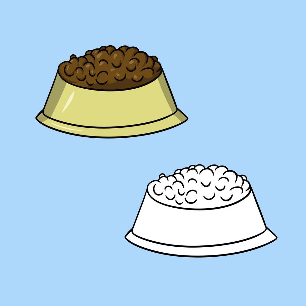 ensemble d'images, bol de nourriture pour chien jaune, nourriture pour chat, illustration vectorielle en style cartoon sur fond coloré vecteur