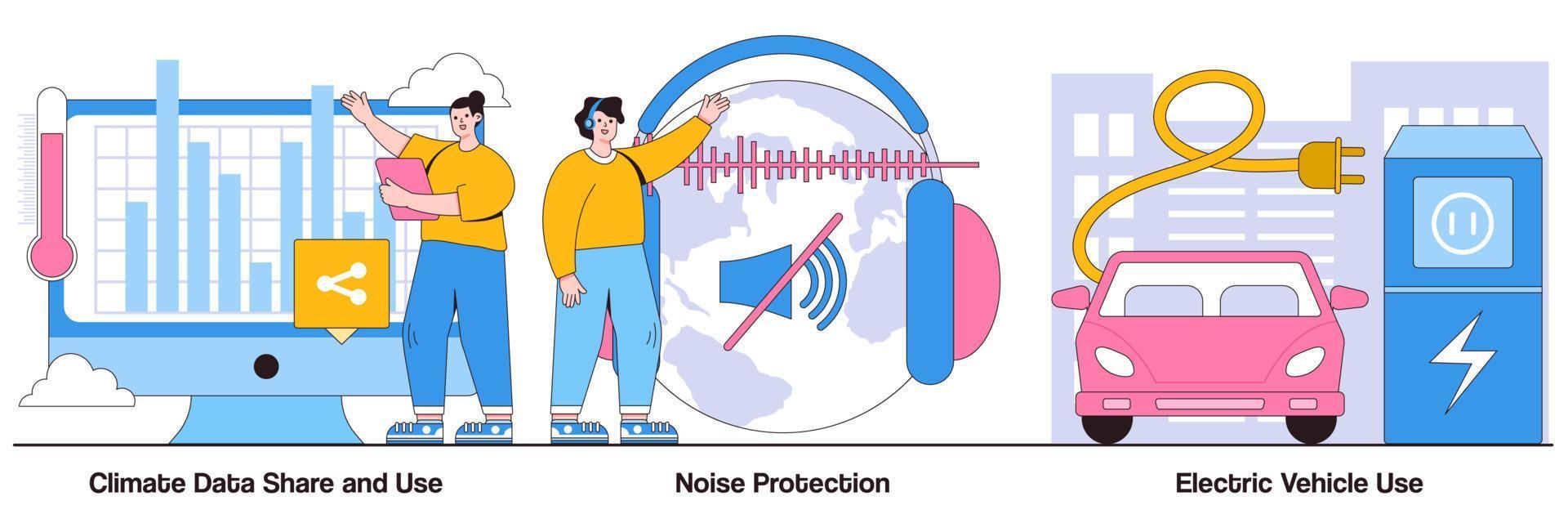 partage et utilisation des données climatiques, protection contre le bruit, pack illustré de l'utilisation des véhicules électriques vecteur