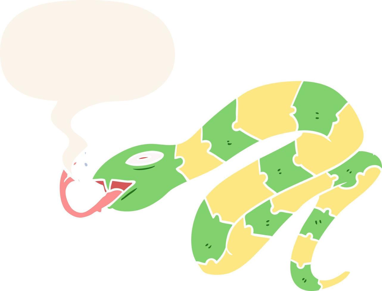 dessin animé serpent sifflant et bulle de dialogue dans un style rétro vecteur