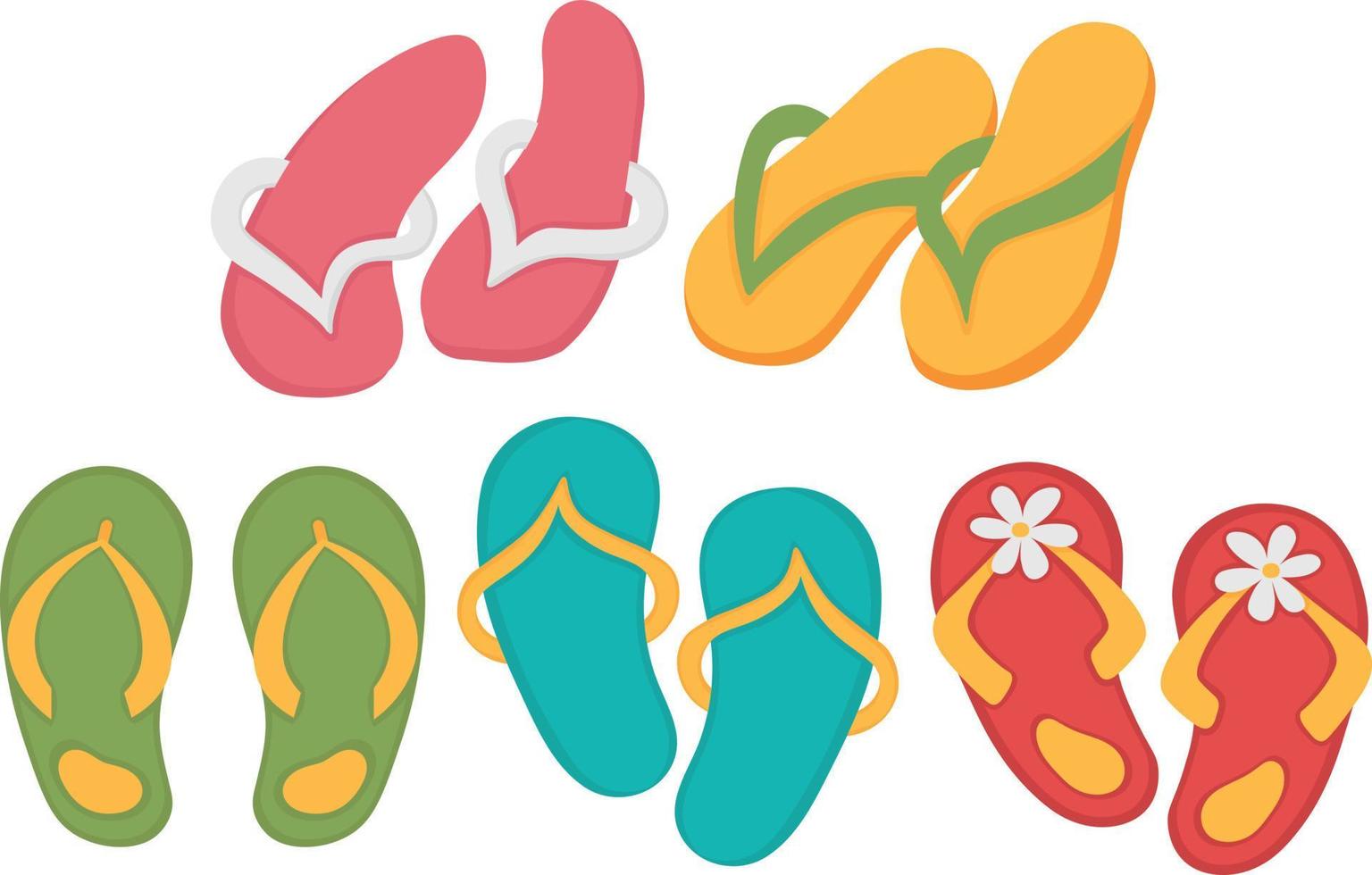 un ensemble de chaussures de plage. clipart de doodle plat. tous les objets sont repeints. vecteur