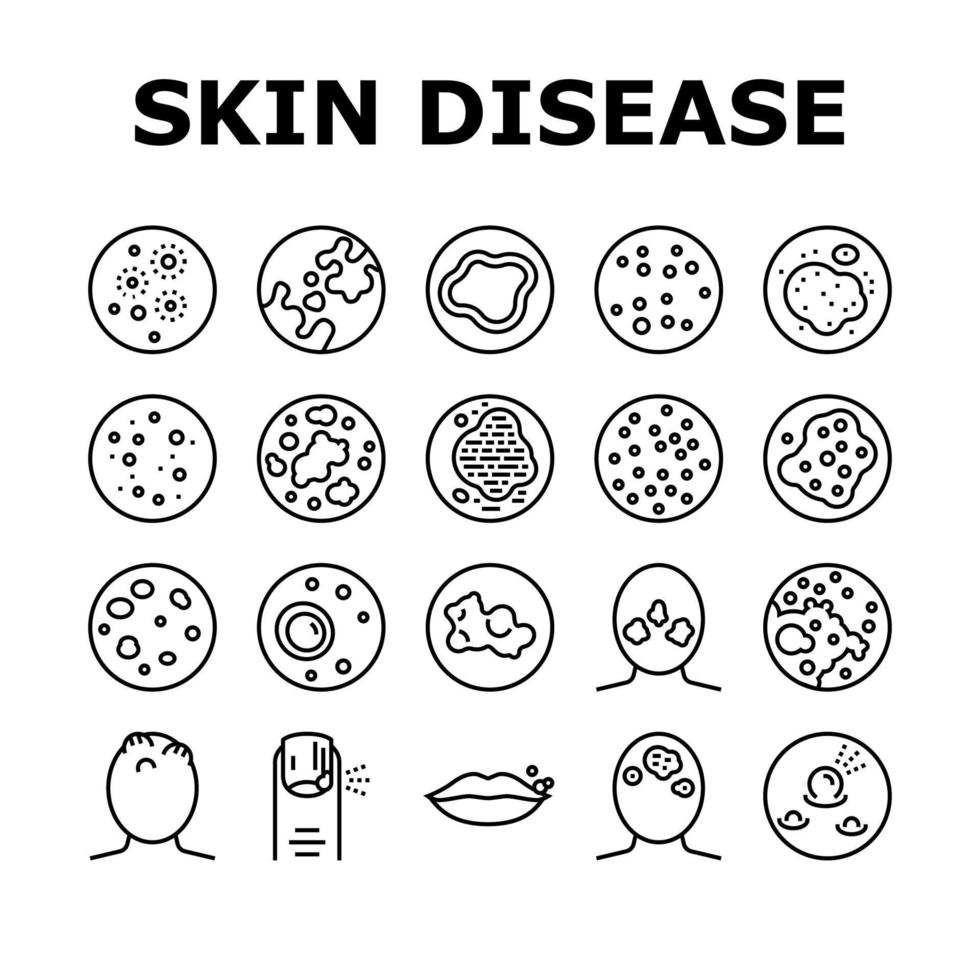 icônes de collection de symptômes de maladie de peau définies vecteur