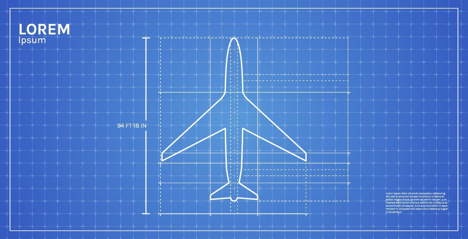 aviation industrielle dimensionnée dessin plan et contour airpline vue de dessus dessin technique illustration vectorielle plane. vecteur