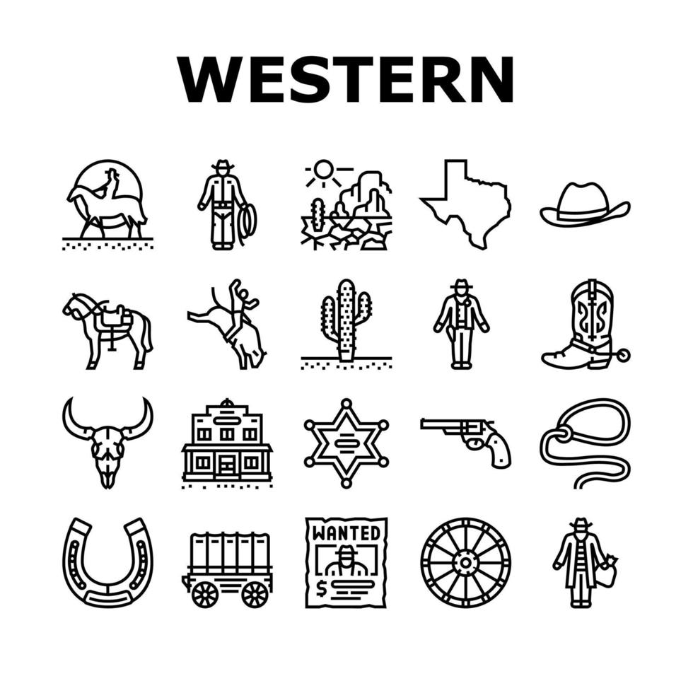 western cowboy et shérif man icons set vector