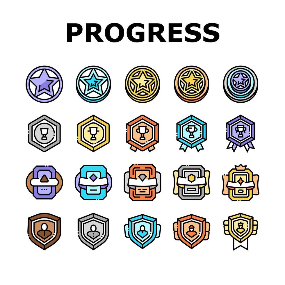 vecteur de jeu d'icônes de récompense et de médaille de progression du jeu