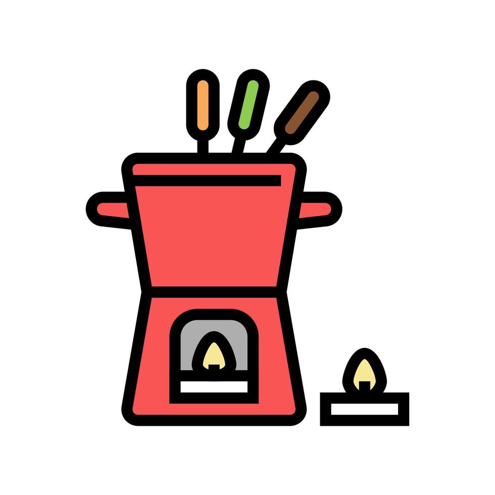 illustration vectorielle de l'icône de couleur du pot à fondue aux chandelles vecteur