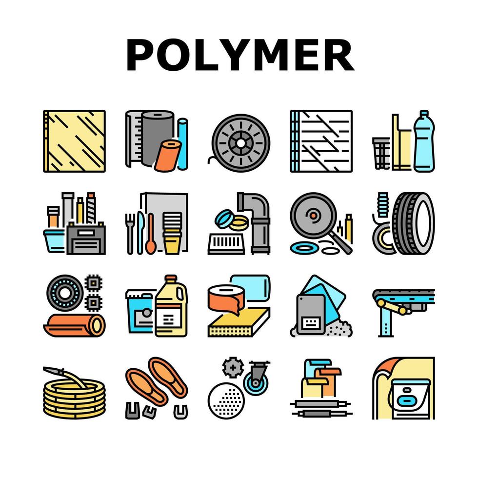 vecteur de jeu d'icônes de biens de l'industrie des matériaux polymères