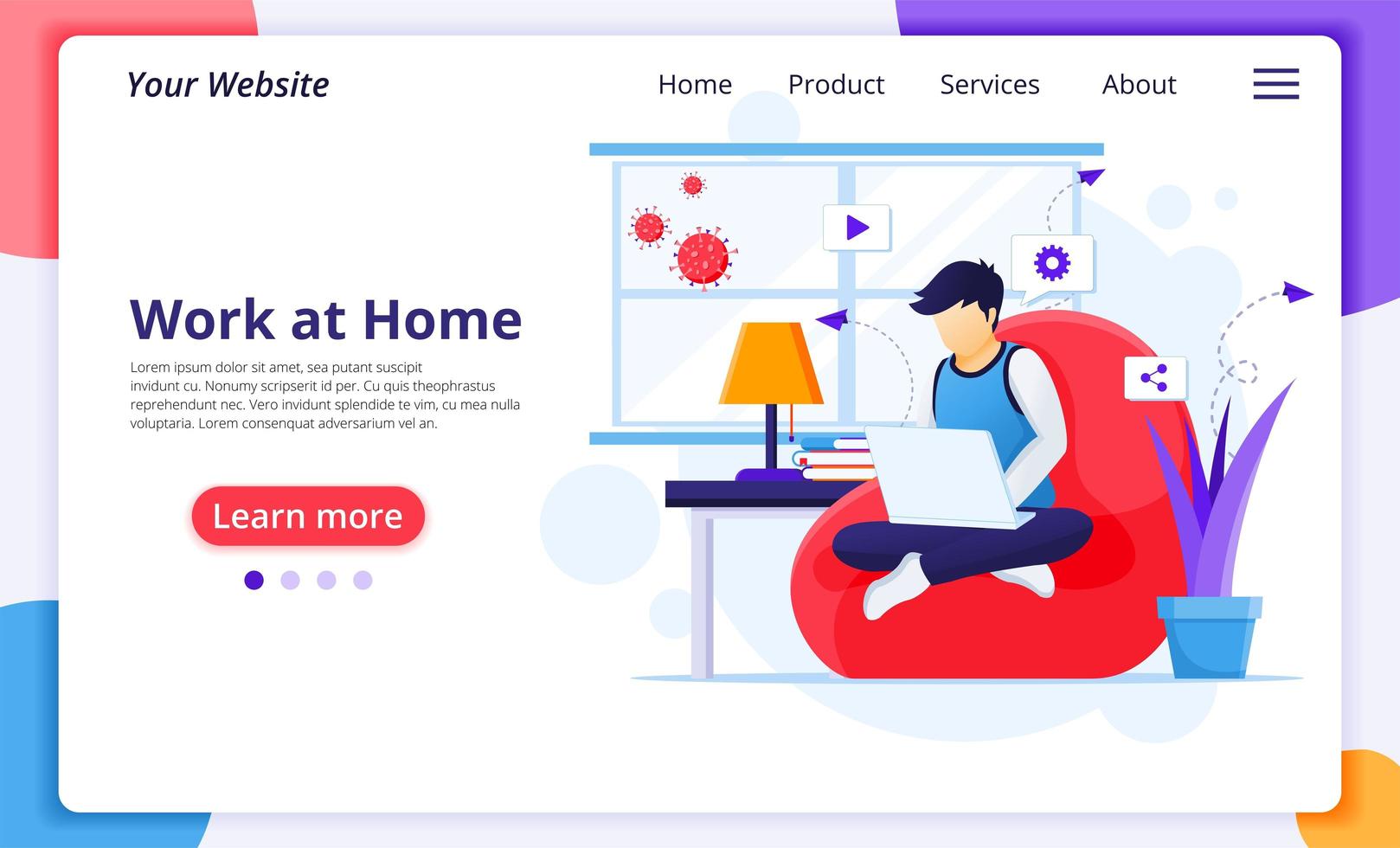 homme, chaise, fonctionnement, maison, landing page vecteur