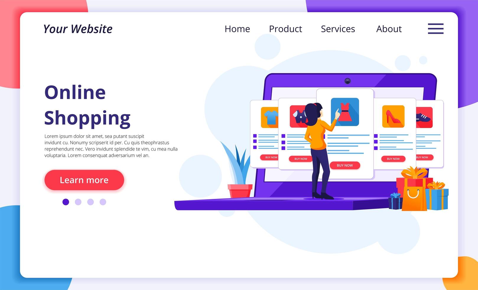 femme, utilisation, ordinateur portable, achats, ligne, landing page vecteur