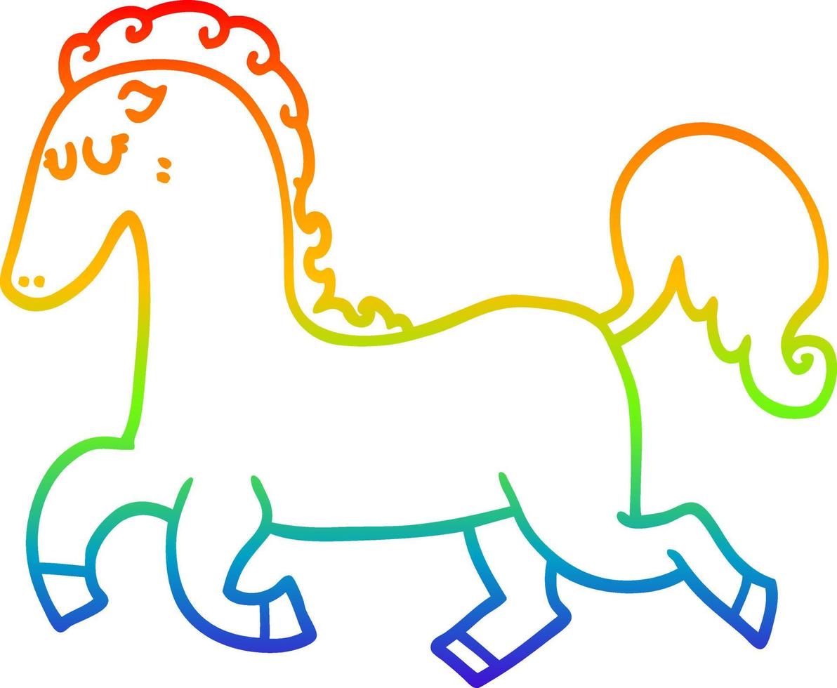 arc en ciel gradient ligne dessin dessin animé cheval en cours d'exécution vecteur