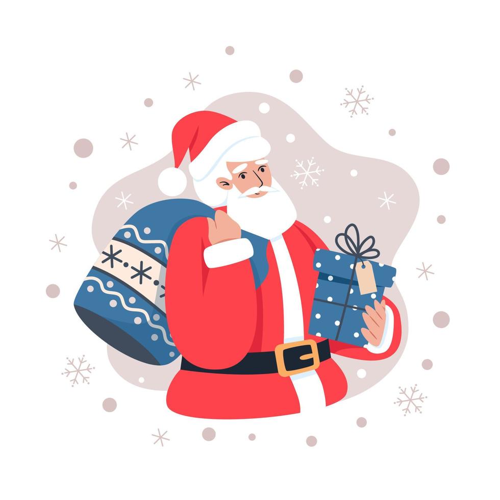 père noël avec cadeau, illustration vectorielle dans un style plat vecteur