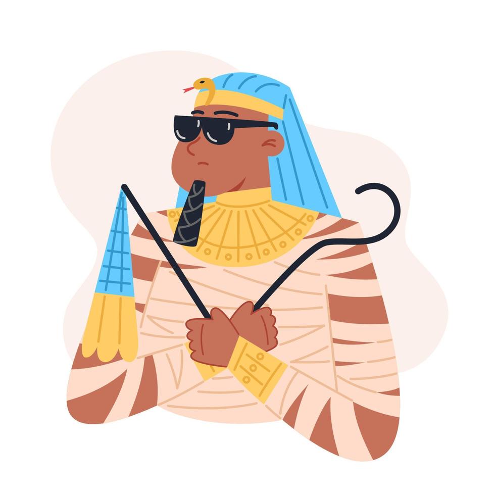 pharaon en lunettes de soleil noires modernes, personnage d'halloween vecteur