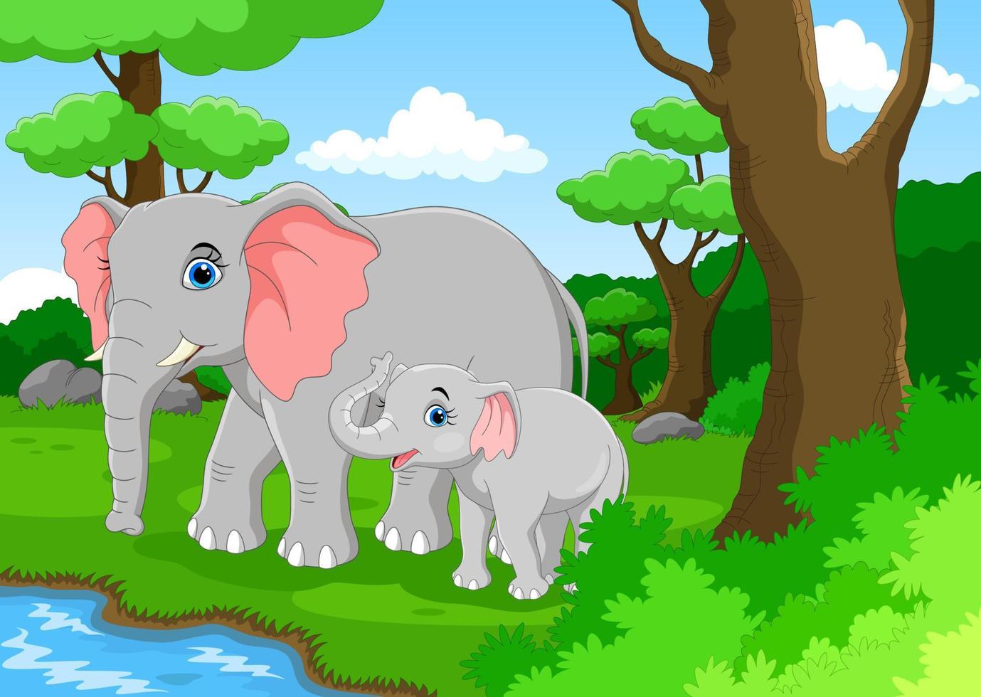 mignon éléphant et son bébé vecteur