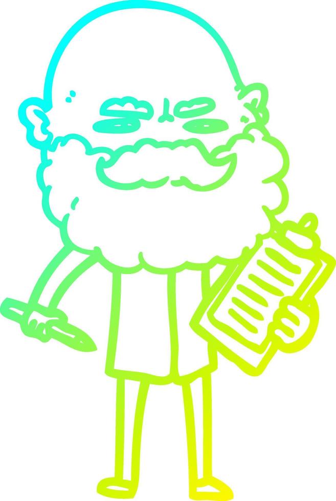 ligne de gradient froid dessinant un homme de dessin animé avec une barbe fronçant les sourcils vecteur