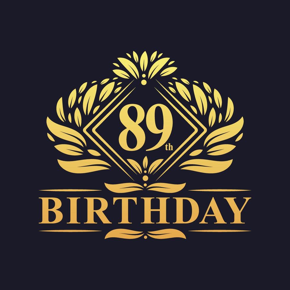 Logo d'anniversaire de 89 ans, célébration du 89e anniversaire de luxe en or. vecteur