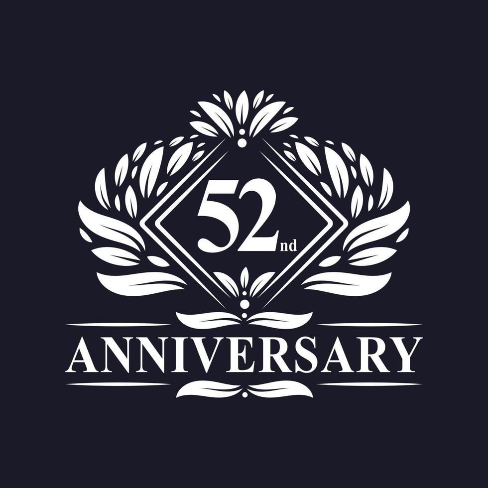 Logo anniversaire 52 ans, logo floral de luxe 52e anniversaire. vecteur