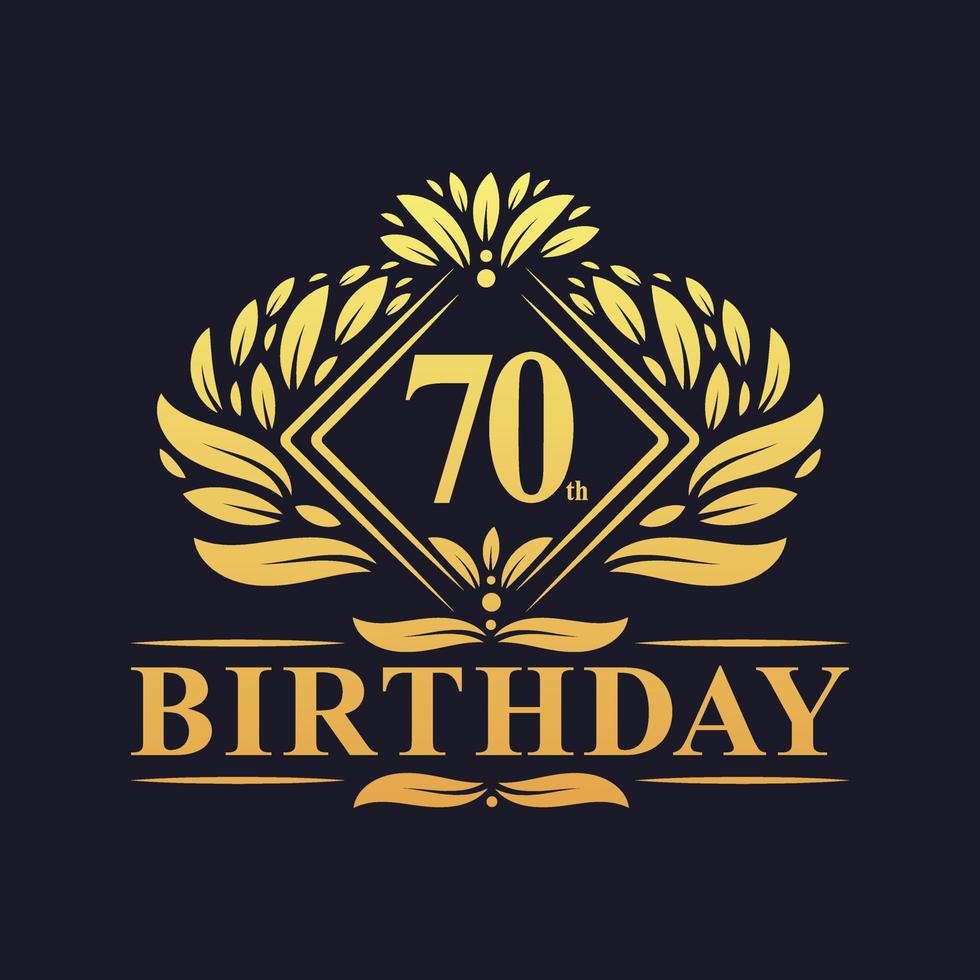 Logo d'anniversaire de 70 ans, célébration du 70e anniversaire de luxe en or. vecteur