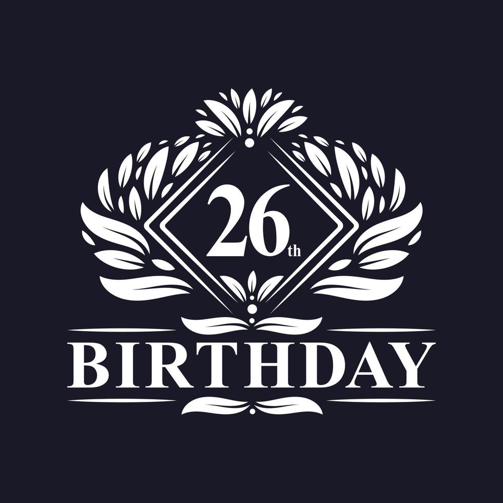 Logo d'anniversaire de 26 ans, célébration du 26e anniversaire de luxe. vecteur