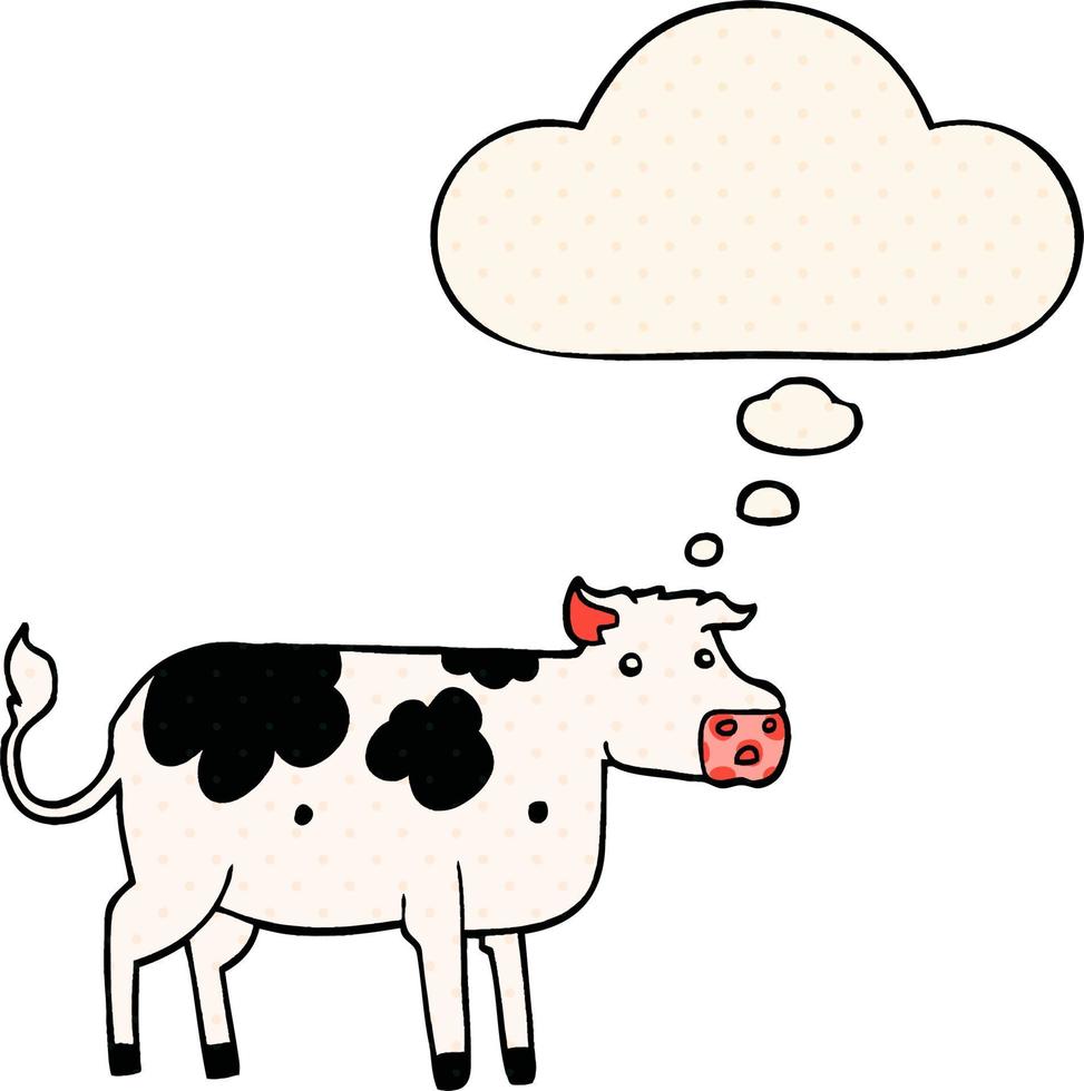 dessin animé vache et bulle de pensée dans le style de la bande dessinée vecteur