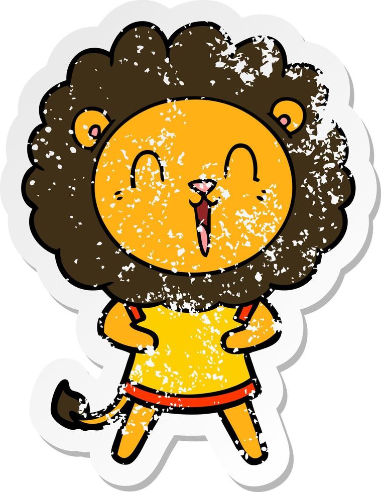 autocollant en détresse d'un dessin animé de lion qui rit vecteur