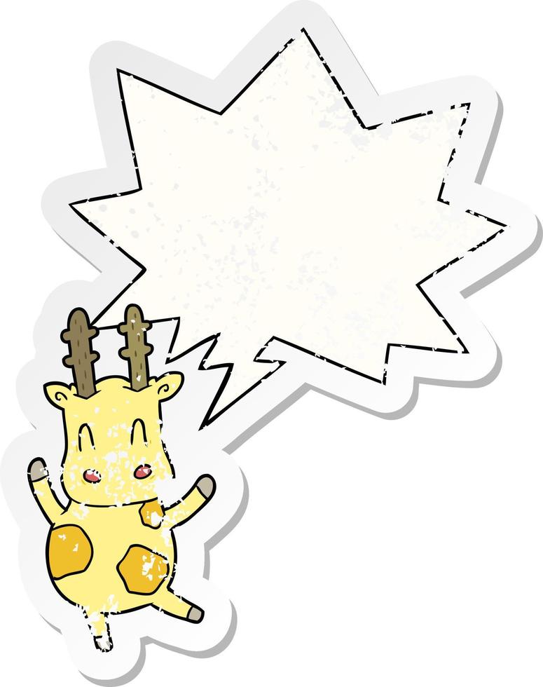 mignon dessin animé girafe et bulle de dialogue autocollant en détresse vecteur