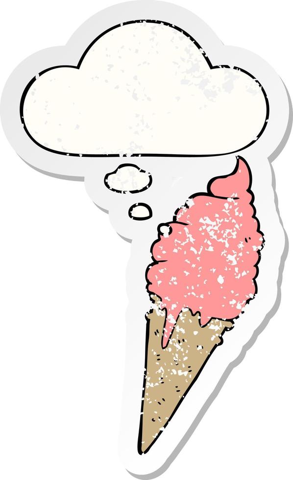 glace de dessin animé et bulle de pensée comme autocollant usé en détresse vecteur