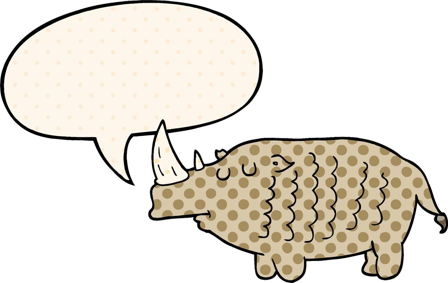 rhinocéros de dessin animé et bulle de dialogue dans le style de la bande dessinée vecteur