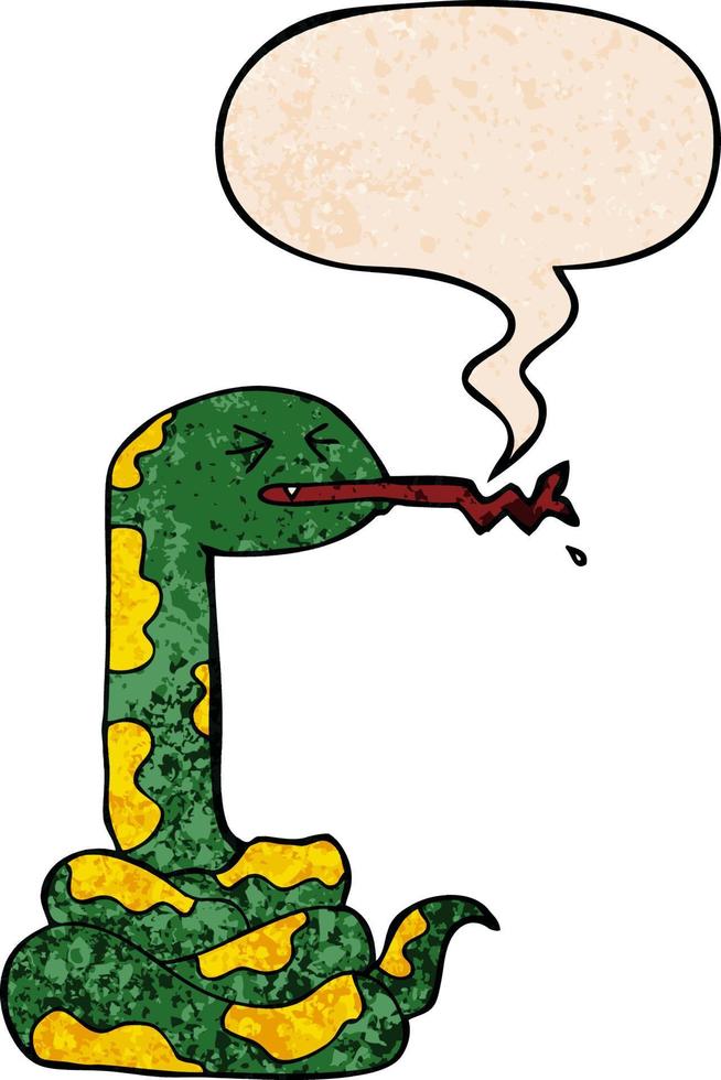 serpent sifflant de dessin animé et bulle de dialogue dans un style de texture rétro vecteur