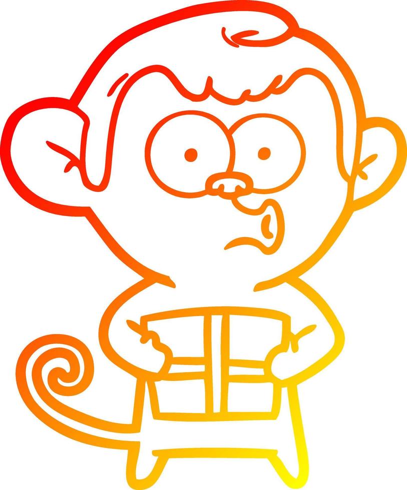 ligne de gradient chaud dessinant un singe de noël de dessin animé vecteur