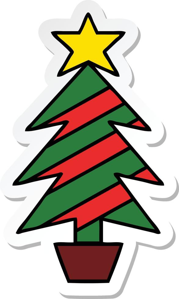 autocollant d'un sapin de noël dessin animé mignon vecteur