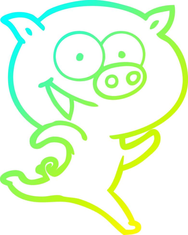dessin de ligne de gradient froid dessin animé joyeux cochon en cours d'exécution vecteur