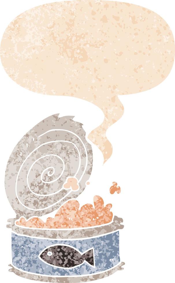dessin animé de nourriture en conserve et bulle de dialogue dans un style texturé rétro vecteur