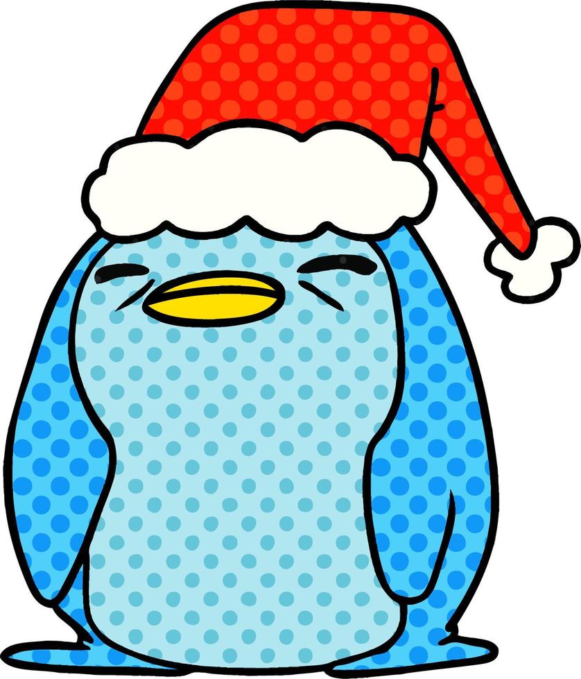 dessin animé de noël de pingouin kawaii vecteur