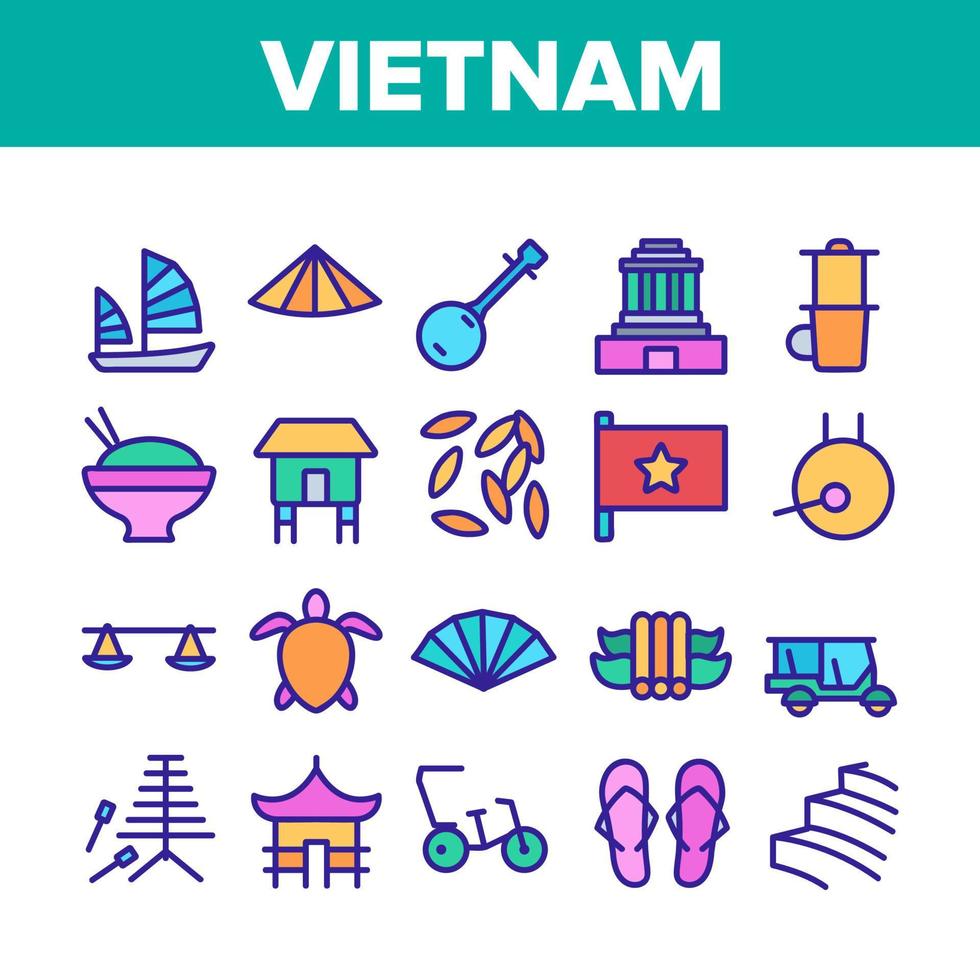 vietnam collection icônes traditionnelles set vector