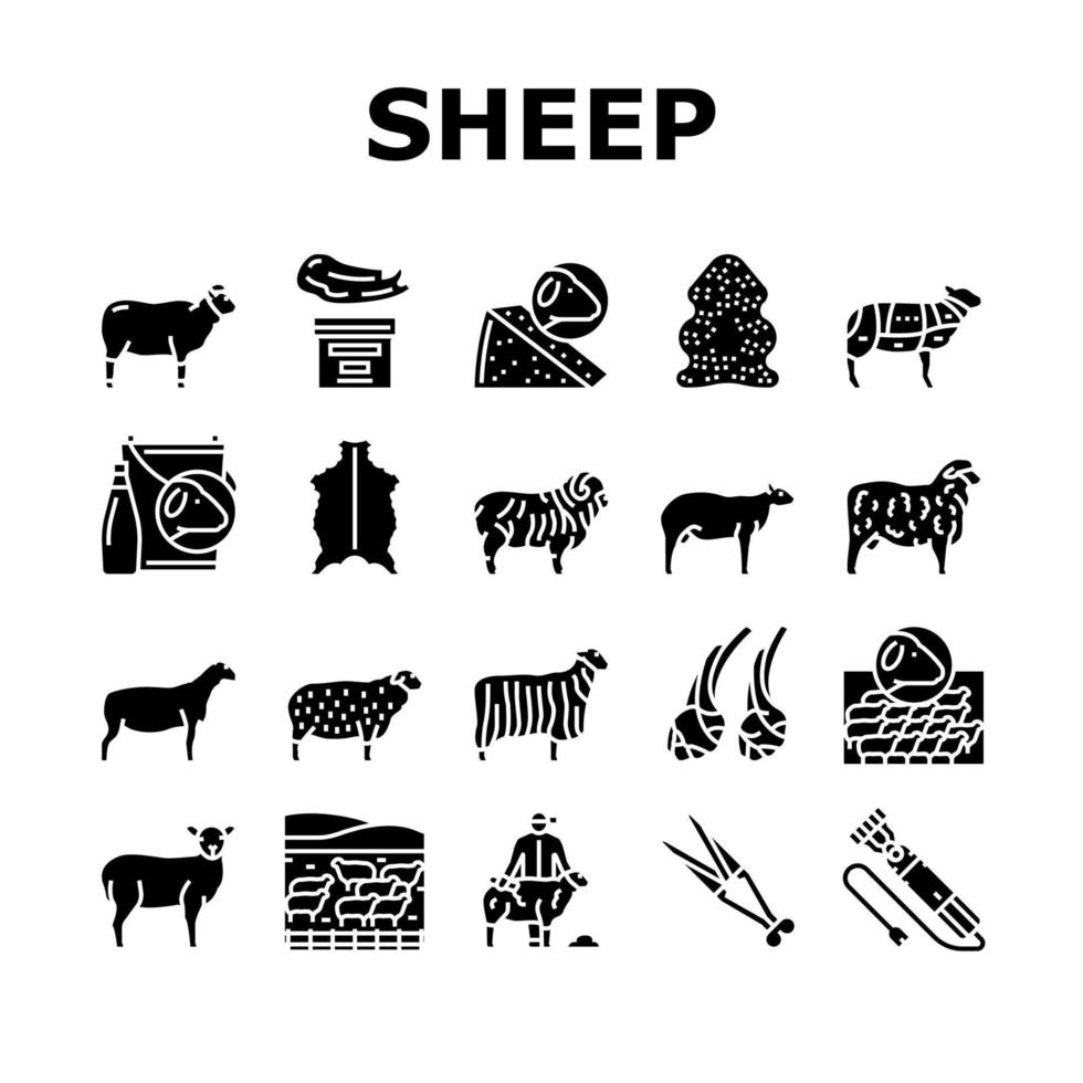 moutons, élevage, ferme, affaires, icônes, ensemble, vecteur
