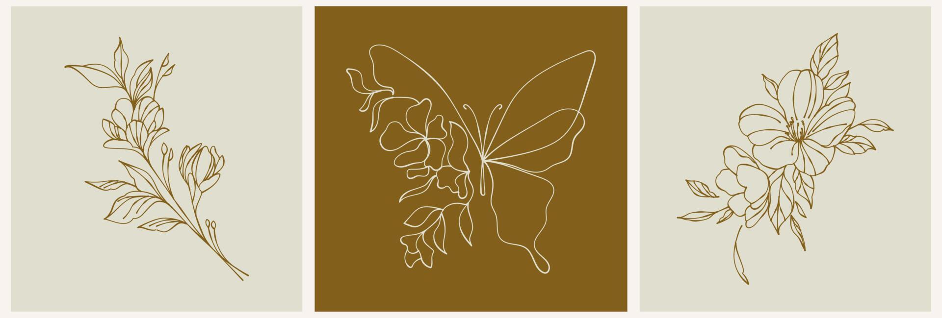 papillons vectoriels modèles de conception de logo moderne abstrait dans un style linéaire branché dans des tons dorés - concepts de luxe et de bijoux pour des services et produits exclusifs, industrie de la beauté et du spa vecteur