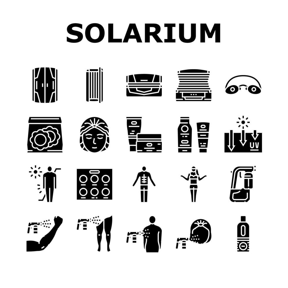 solarium, salon, bronzage, service, icônes, ensemble, vecteur