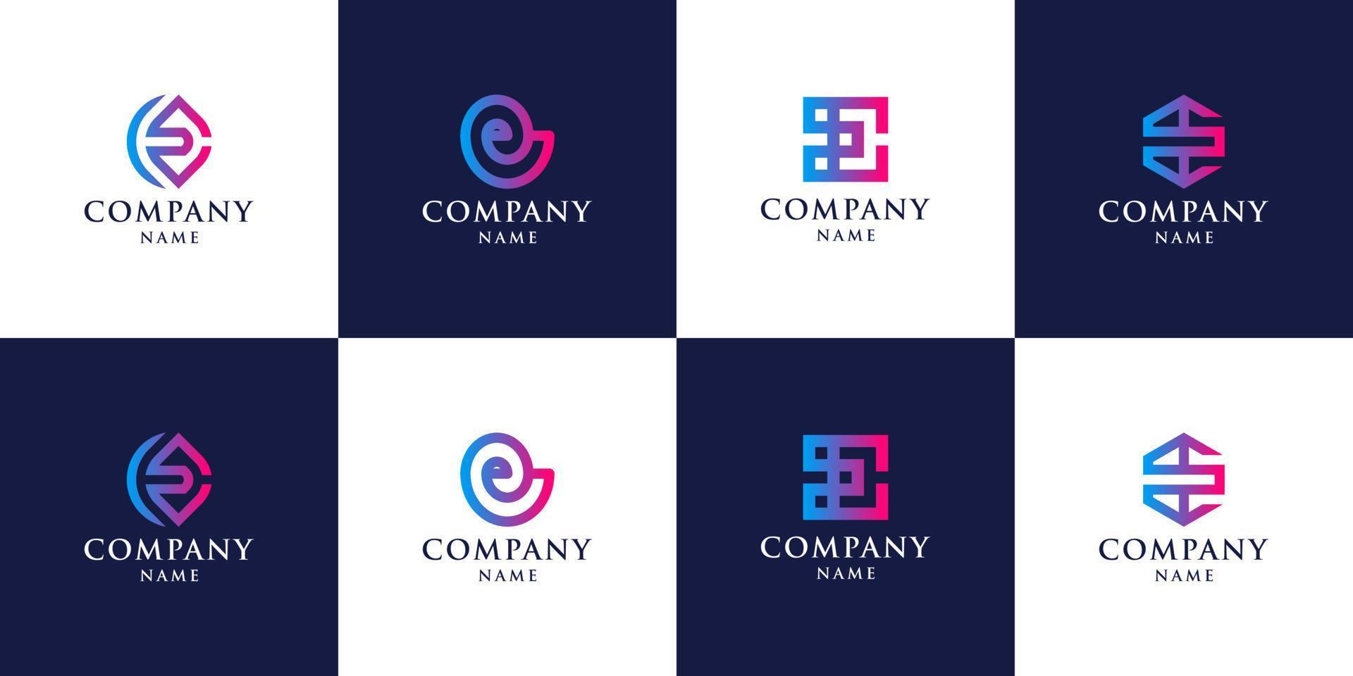 ensemble de monogramme lettre initiale e logo avec concept créatif vecteur