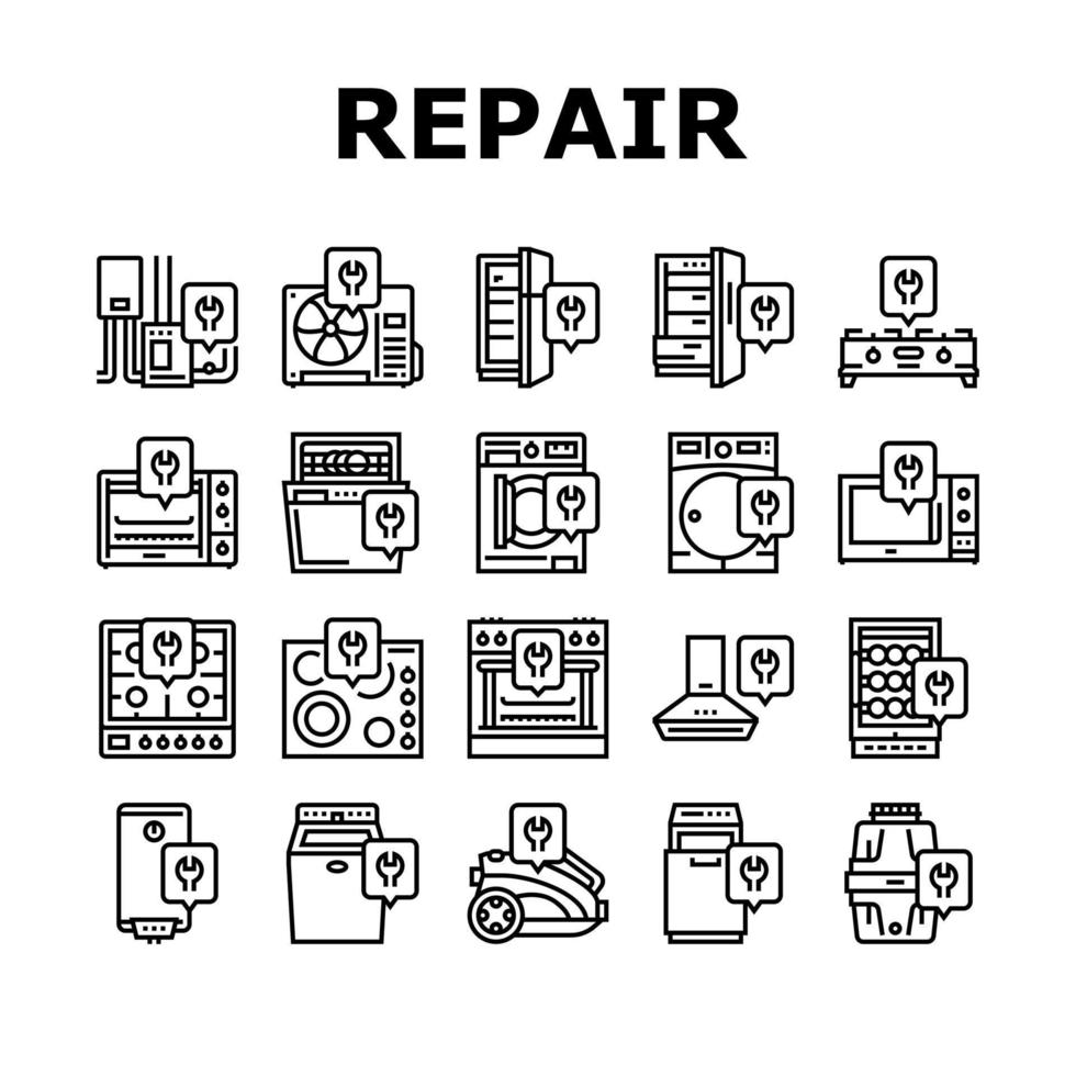 appareils électroménagers réparation maintenance icônes définies vecteur