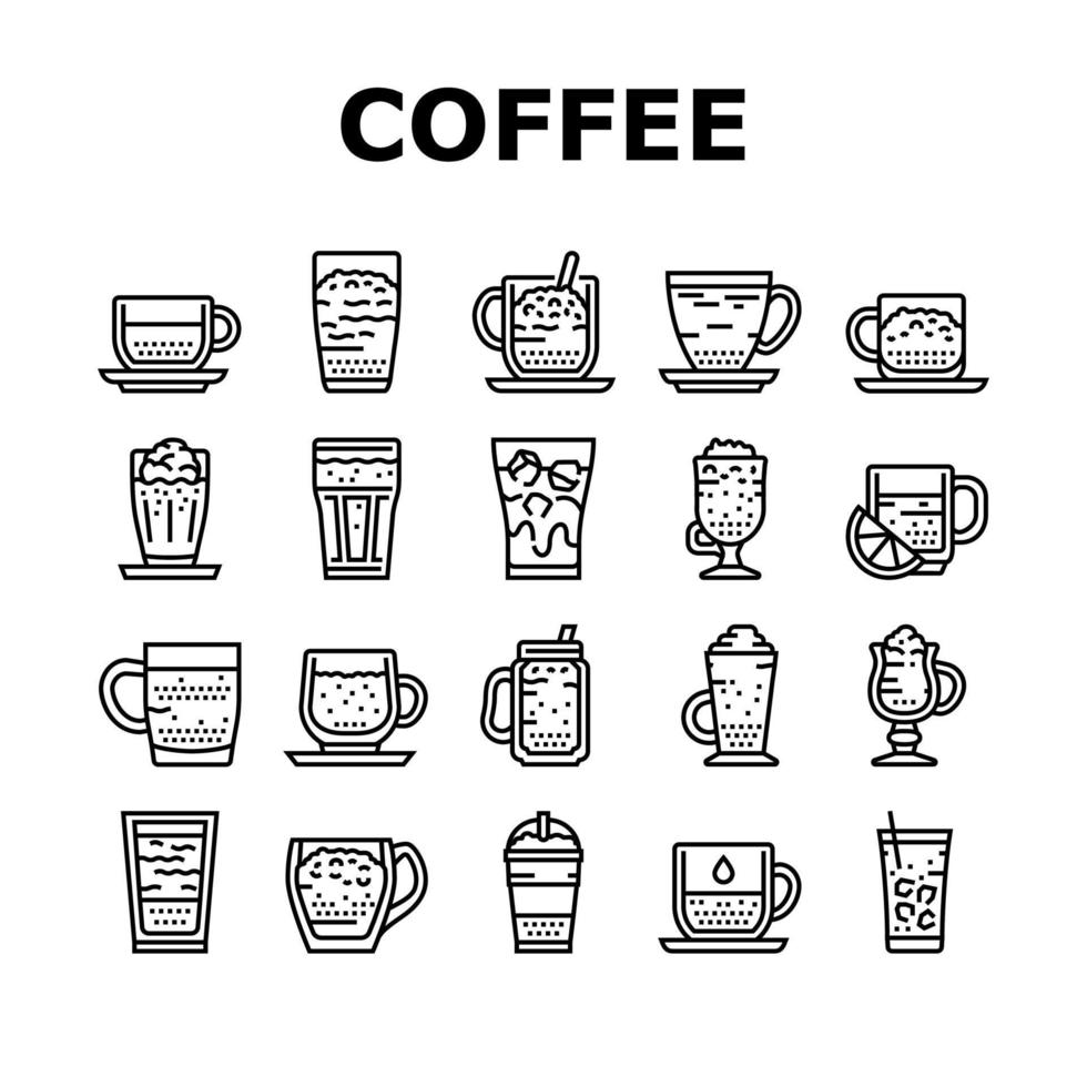 types de café énergie matin boisson icônes définies vecteur