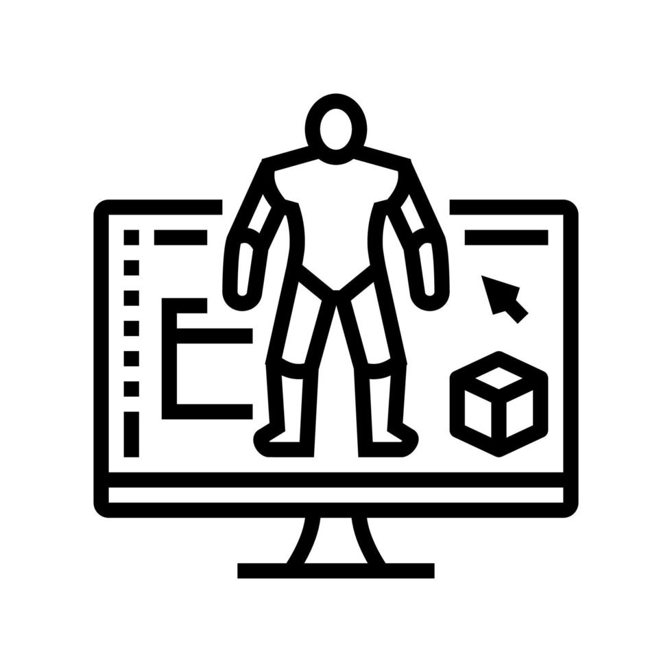 illustration vectorielle d'icône de ligne de personnages de modélisation 3d vecteur
