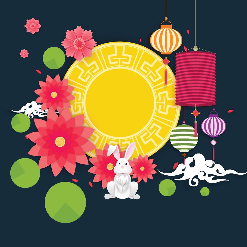 bannière du joyeux festival de la mi-automne avec des lapins mignons vecteur