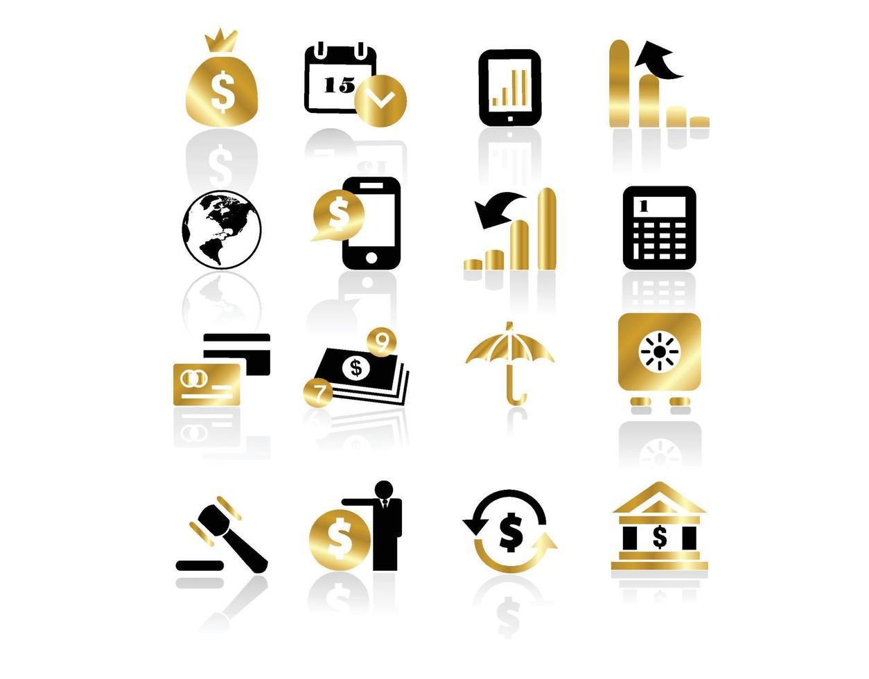 icônes d'affaires et de finances d'or vecteur
