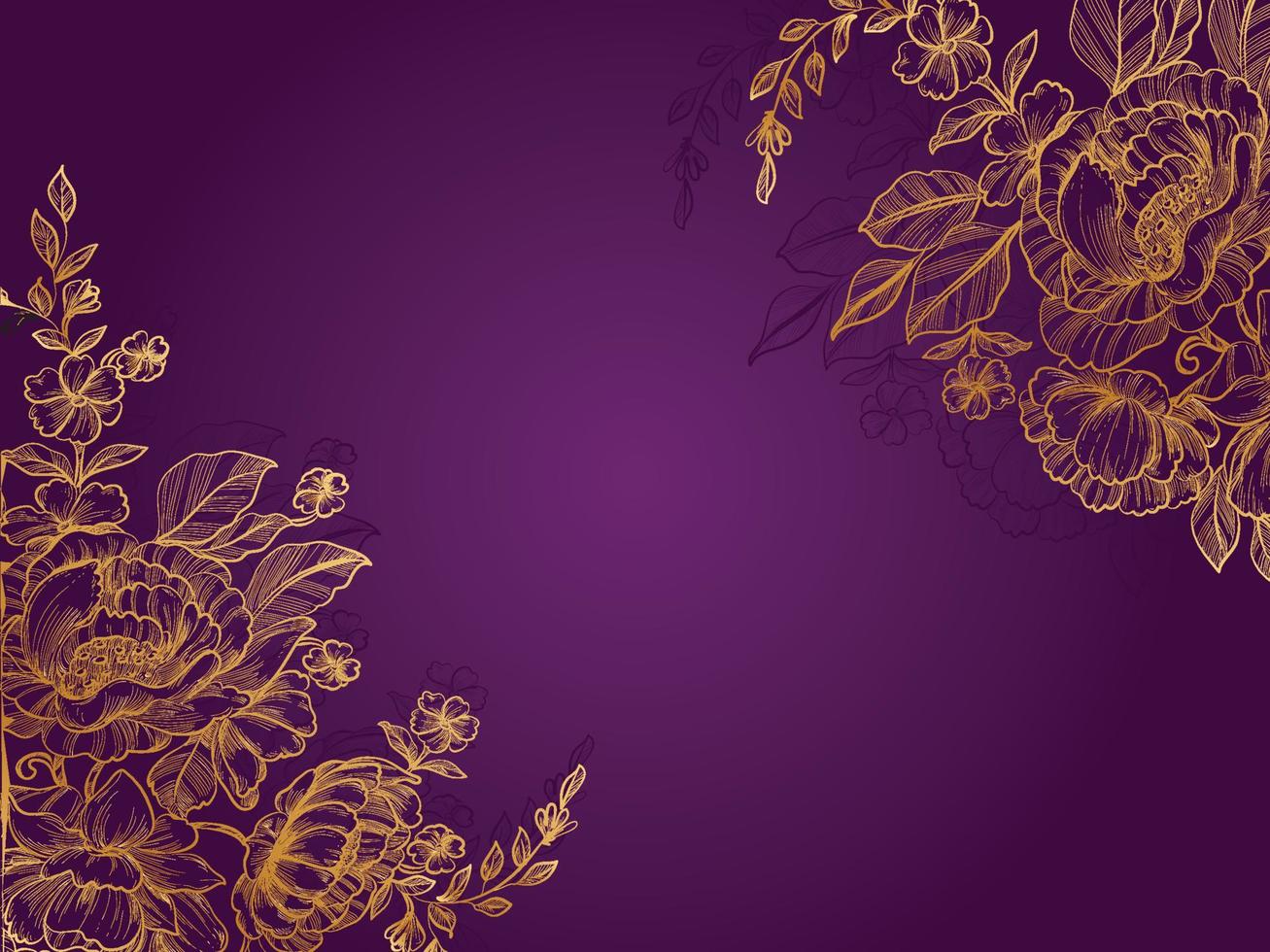 fond violet fleur dessinée à la main dorée vecteur